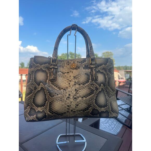 Tory Burch Robinson Mini Snake Embossed Double Zip Tote Bag - Picture 1 of 16